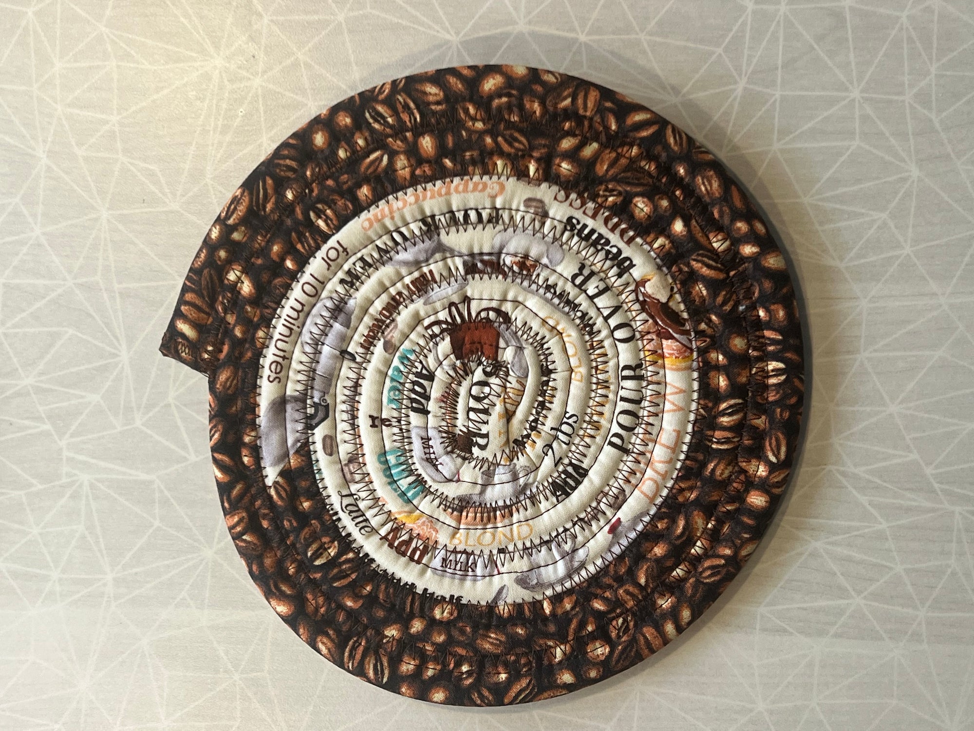 Jellyroll Trivet for Coffee/Teapot (coffee beans/coffee talk)