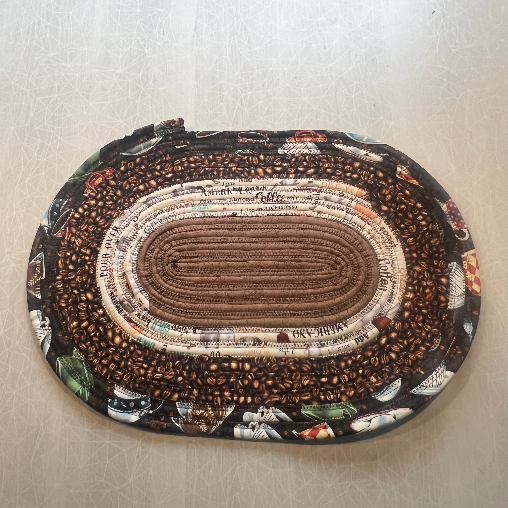 Coffee Station Jellyroll Mat/Placement (Design, Coffee cups, beans, words, plants)