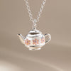 Floral Teapot Locket Pendant Necklace