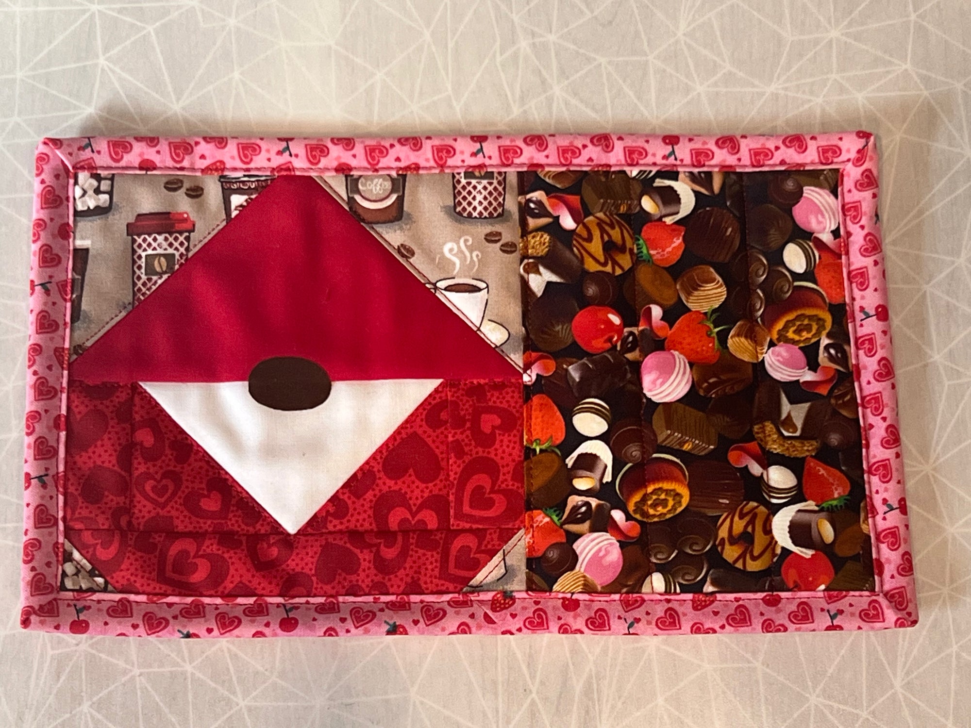 Gnome Mug Rug - Valentine, Coffee/Candy themed