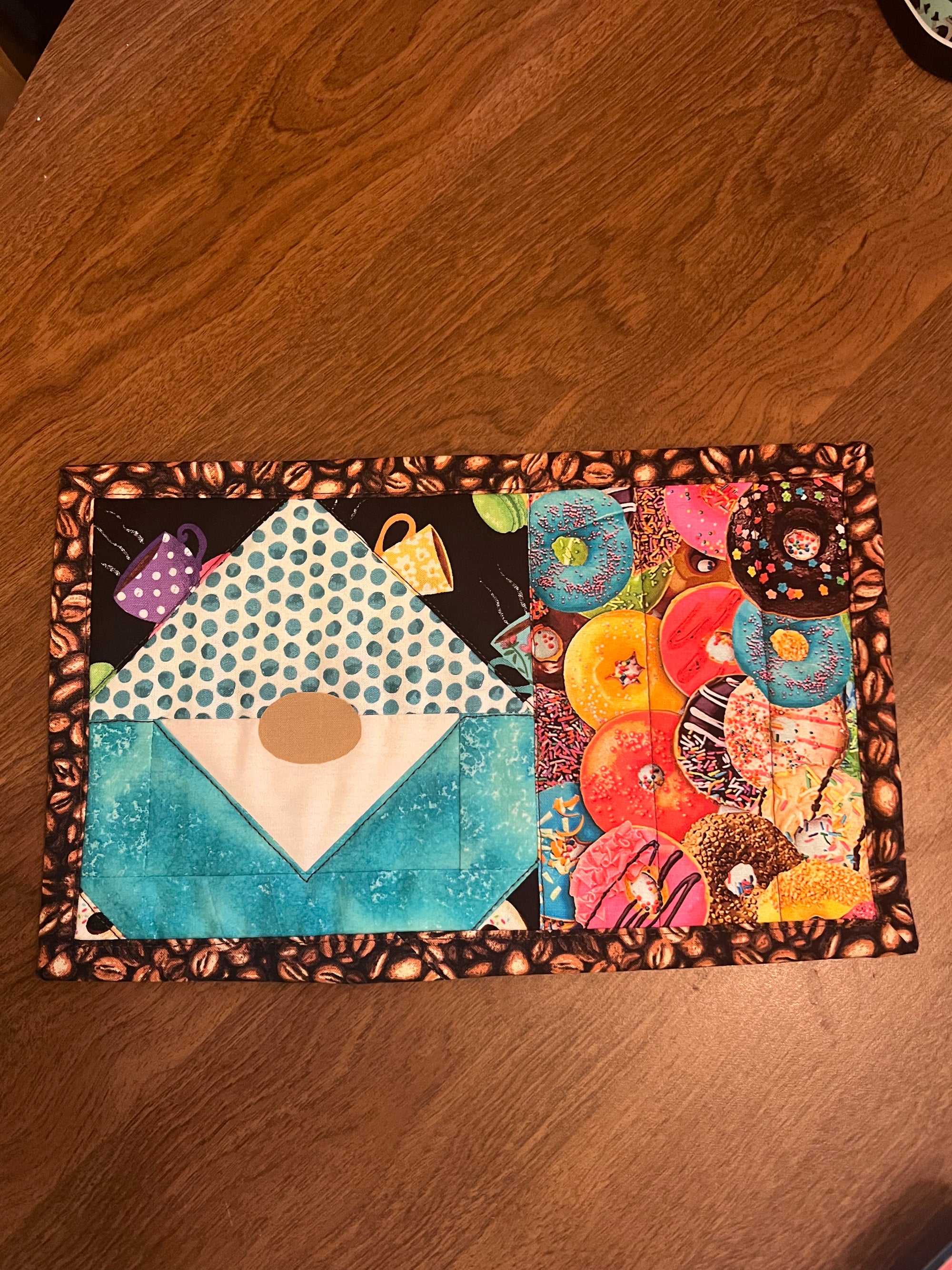 Gnome Mug Rug - donuts and coffee cup themed